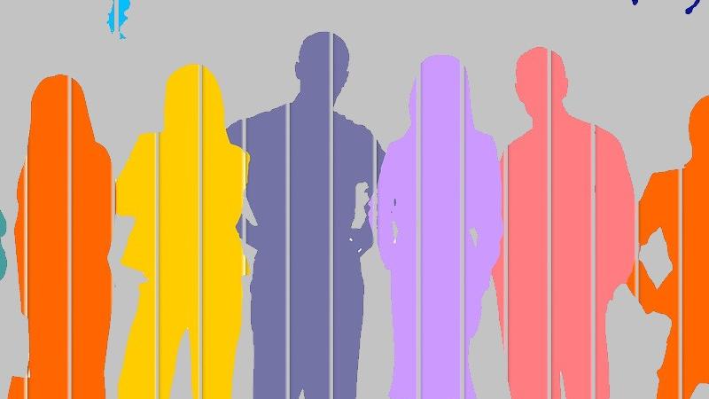 people of various colors below a world map image